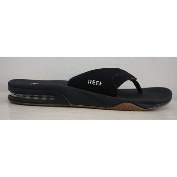 Reef Men's Sz 14 Black/Silver Fanning Flip-Flop Sandals w/Built-In Bottle Opener - Picture 8 of 15
